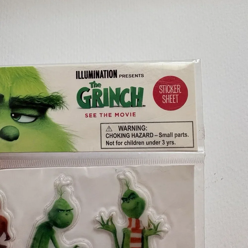 New The Grinch movie Puffy Sticker Sheet 2018 Dr Seuss Christmas New Sealed